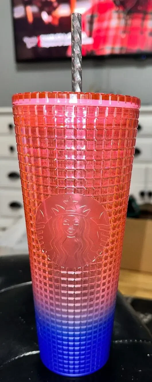 Starbucks 24oz Watermelon Pink Purple Gradient Ombre Grid Venti Tumbler Cup 2022